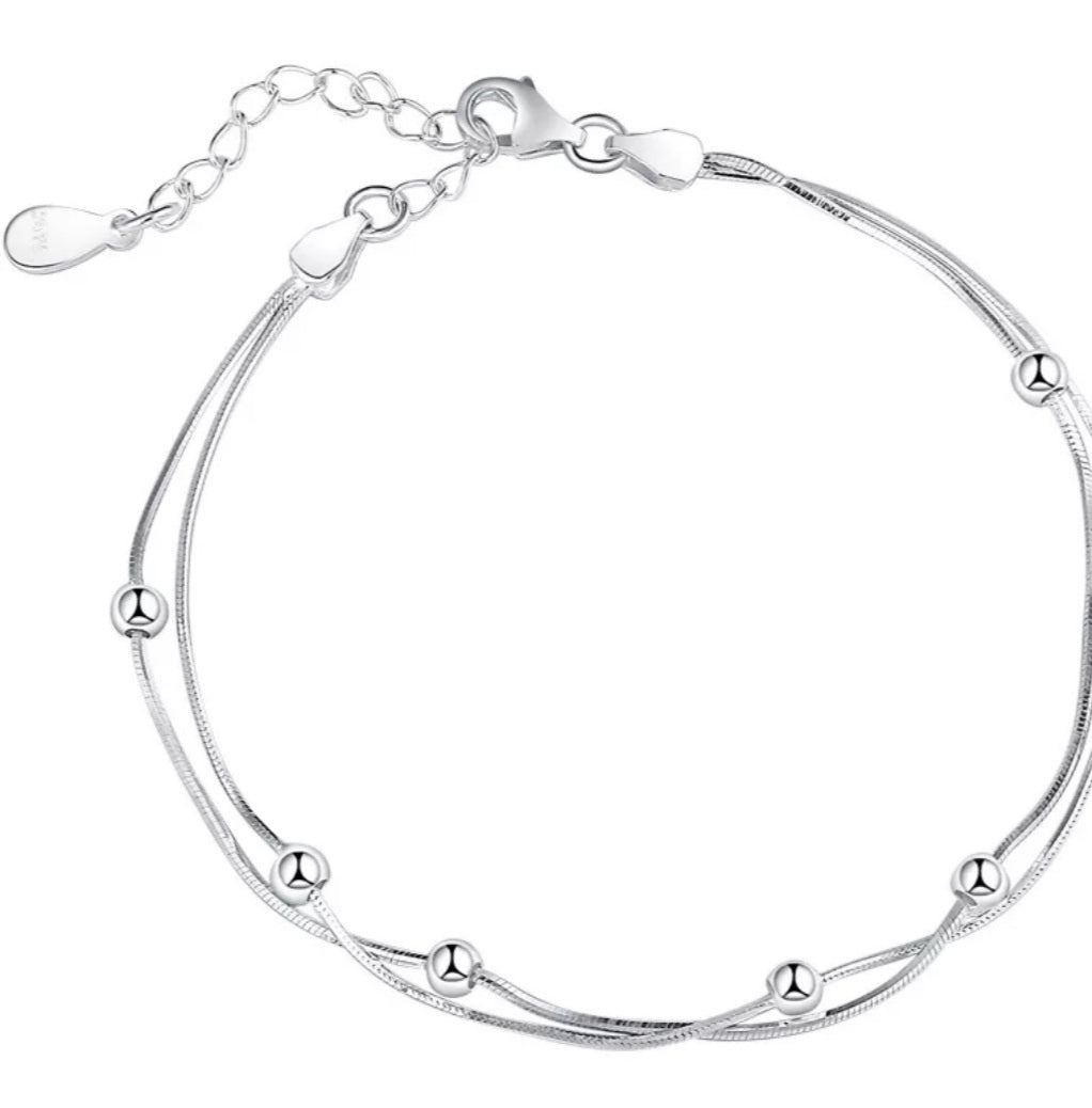 Layered Ball Bead Bracelet (Silver)