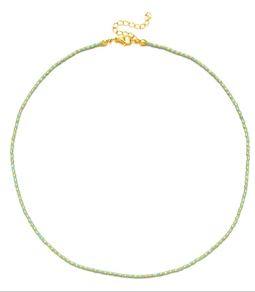 Handmade Miyuki Bead Necklace (Aqua/Gold)