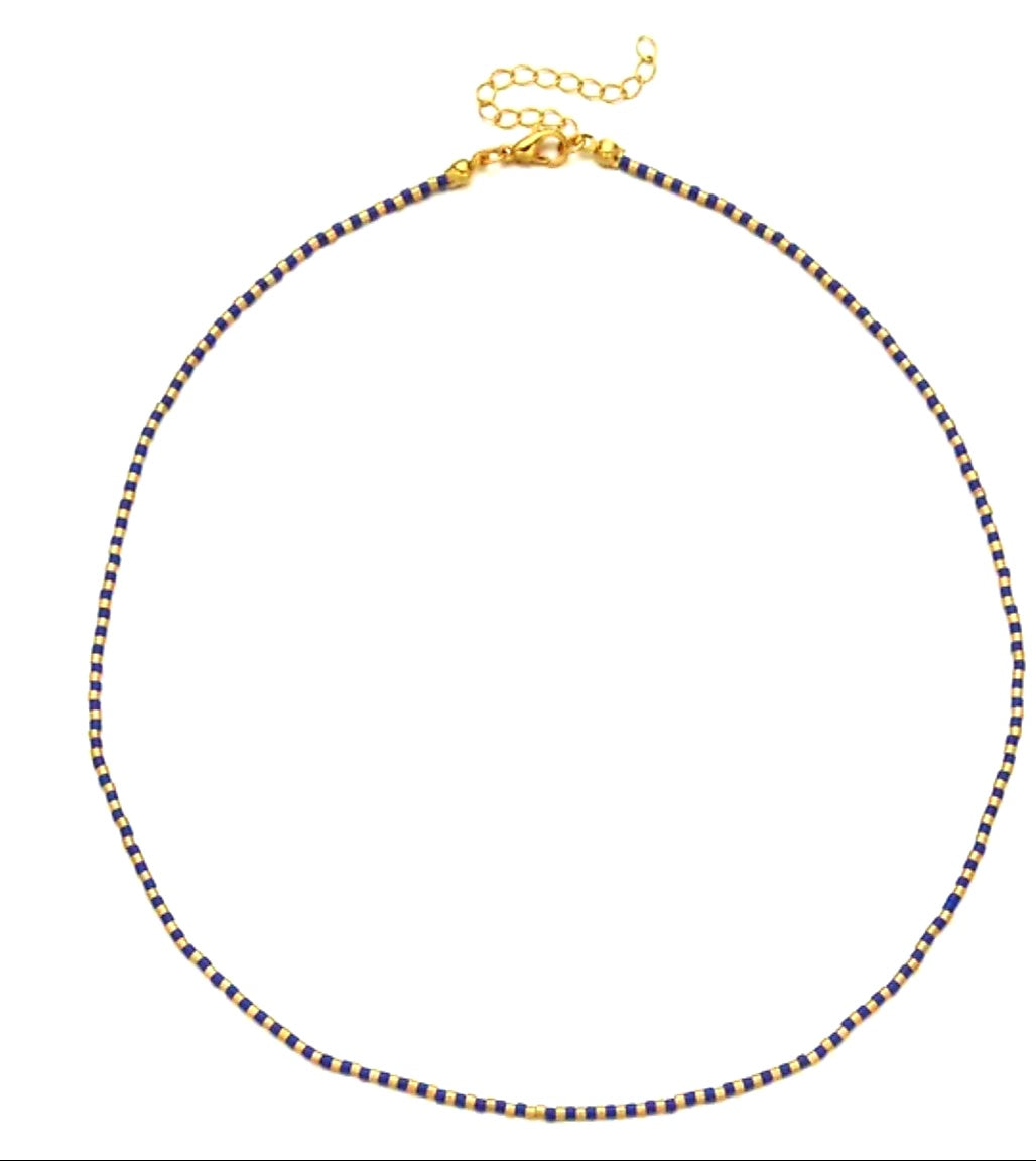 Handmade Miyuki Bead Necklace (Royal Blue/Gold)