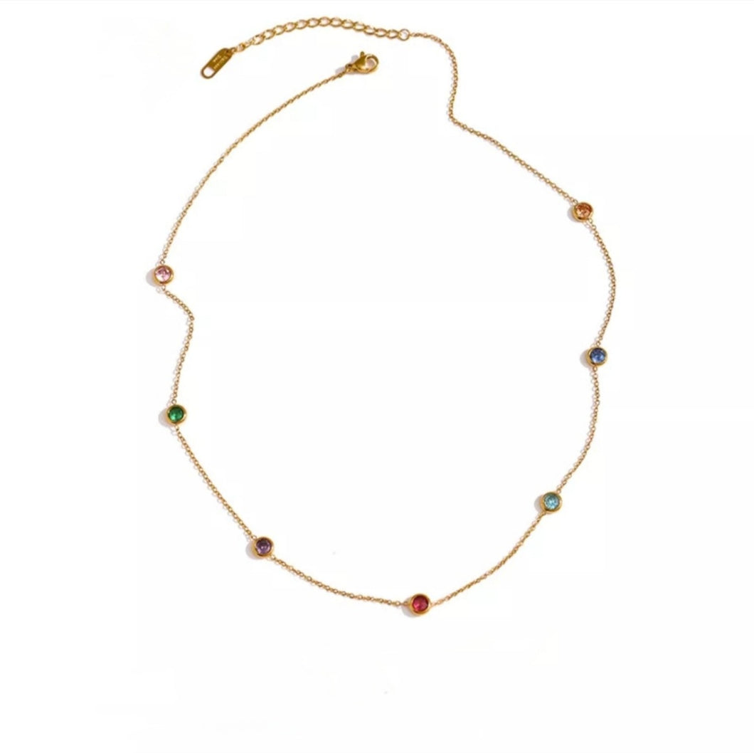 Colorful Cubic Zircon Steel Chain Necklace