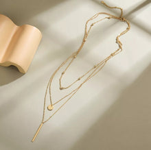 Load image into Gallery viewer, 3 Layer Gold Color Necklace with Rectangle/Round Pendant and Bead Necklace
