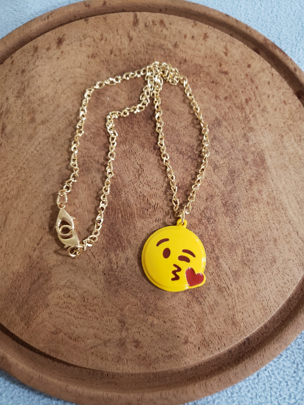 Round Yellow Emoji Pendant Gold Color Necklace
