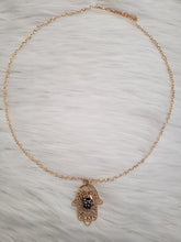 Load image into Gallery viewer, Gold Color Long Chain Necklace Hand Pendant with Black Crystal Ball
