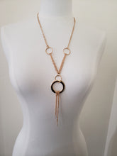 Load image into Gallery viewer, Gold Color 3 Ring Necklace with Bottom Metal Fringe
