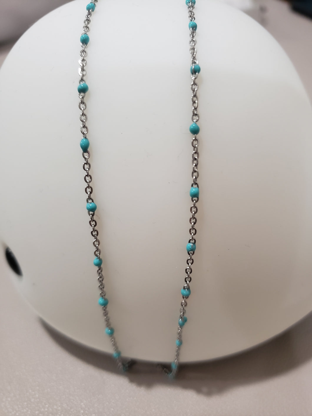 Stainless Steel Bead Ball Necklace  (Aquamarine)