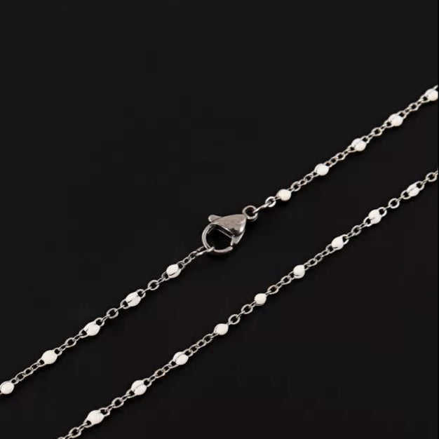 Stainless Steel Bead Ball Necklace  (White)