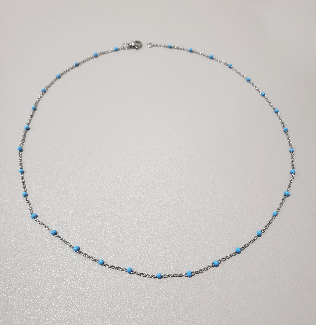 Stainless Steel Bead Ball Necklace  (Blue)