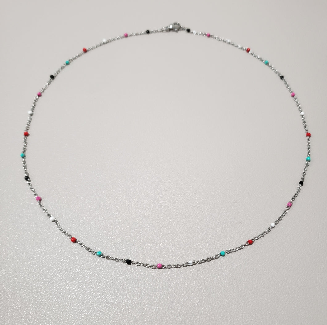 Stainless Steel Bead Ball Necklace  (Silver Multicolor)