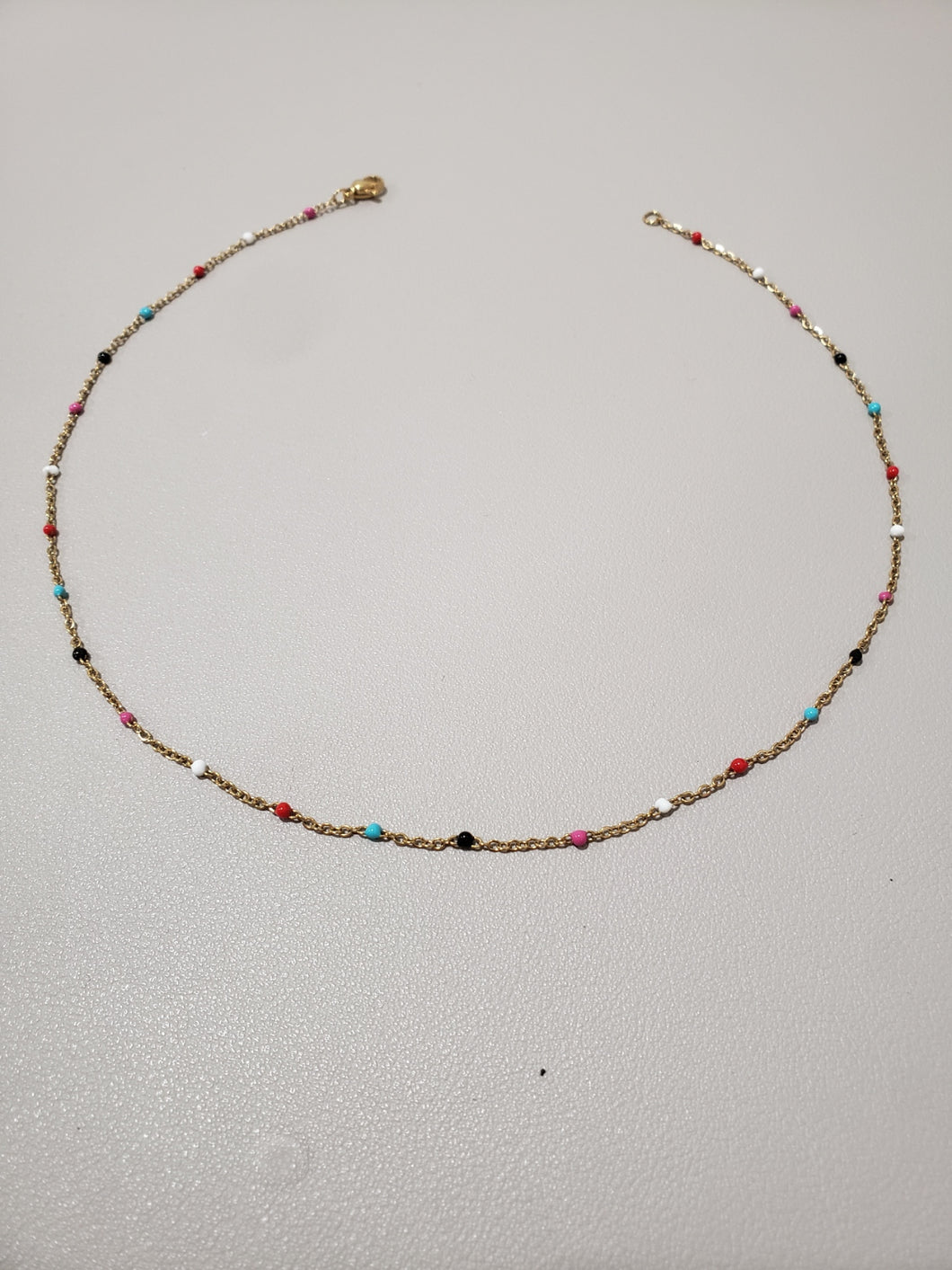 Stainless Steel Bead Ball Necklace (Gold Multicolor)