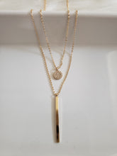 Load image into Gallery viewer, Gold Color Double Layer Necklace with Sparkly Round and Rectangle Pendant
