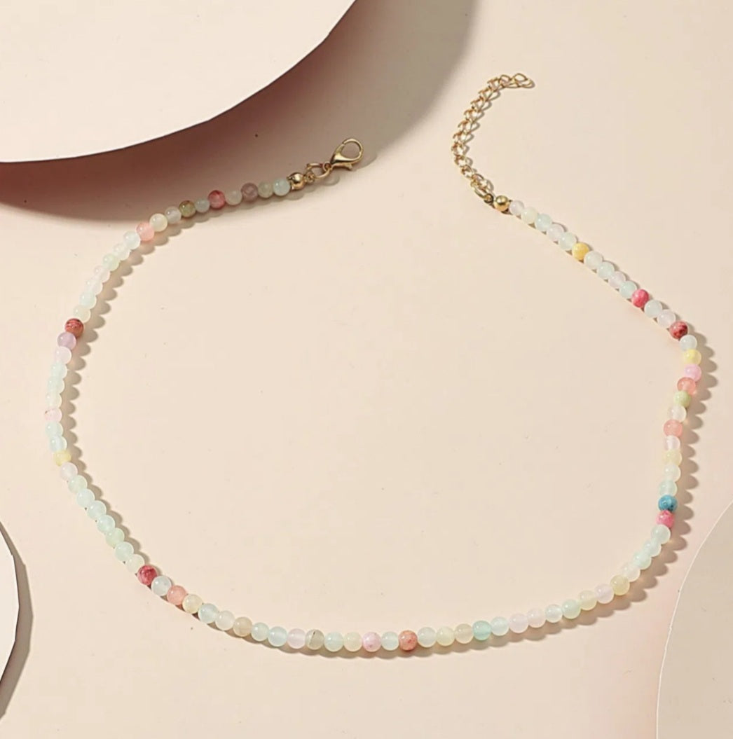 Handmade Natural Stone Bead Necklace (White/Multi)