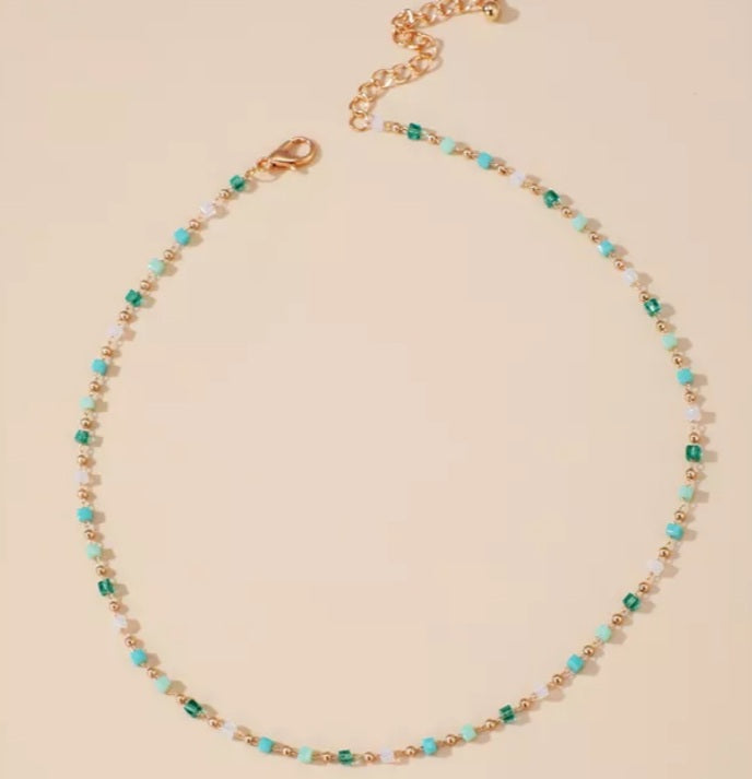 Boho Green Transparent Bead Necklace