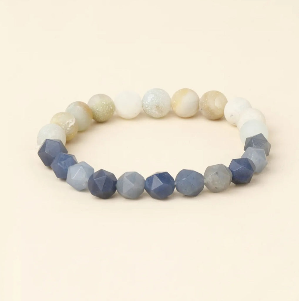 Natural Stone Handmade Bead Bracelet Crystal 8mm (Frosted Amazonite/Sapphire)