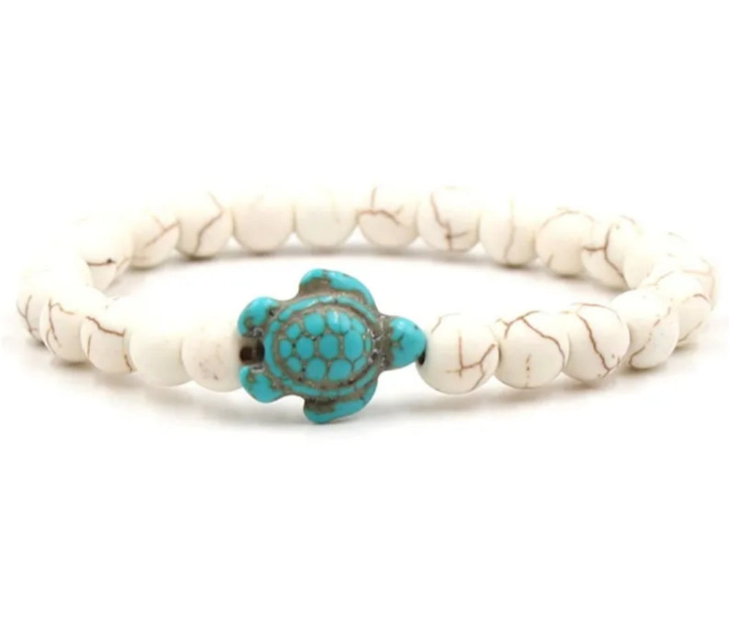 Natural Stone Handmade Bead Bracelet Turtle 8mm (White Turquoise)