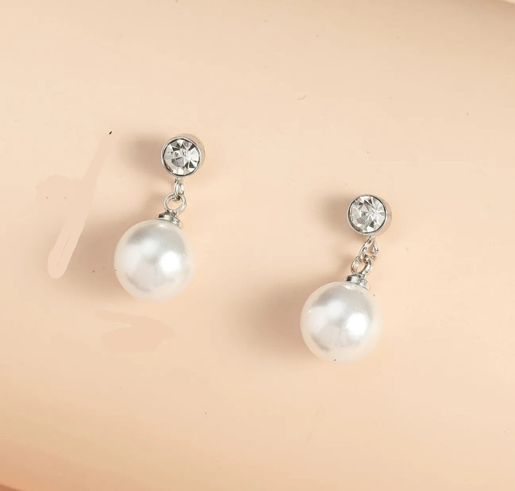 Cubic Zircon Drop Pearl Earrings