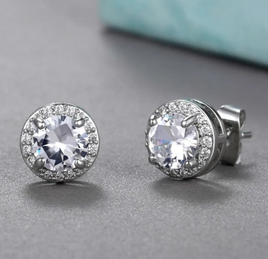 Cubic Zircon Round Stud Earrings With Accents