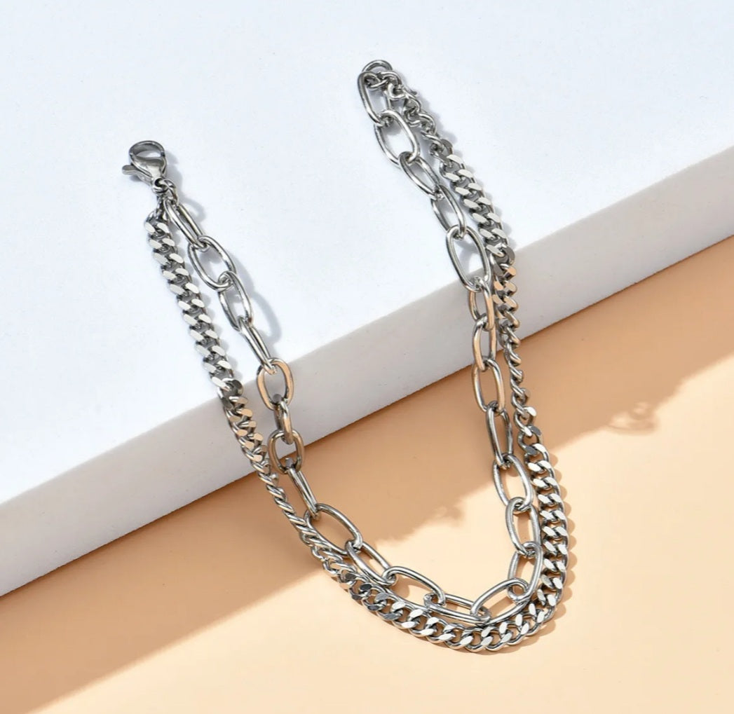 Double Layer Chain and Link Bracelet