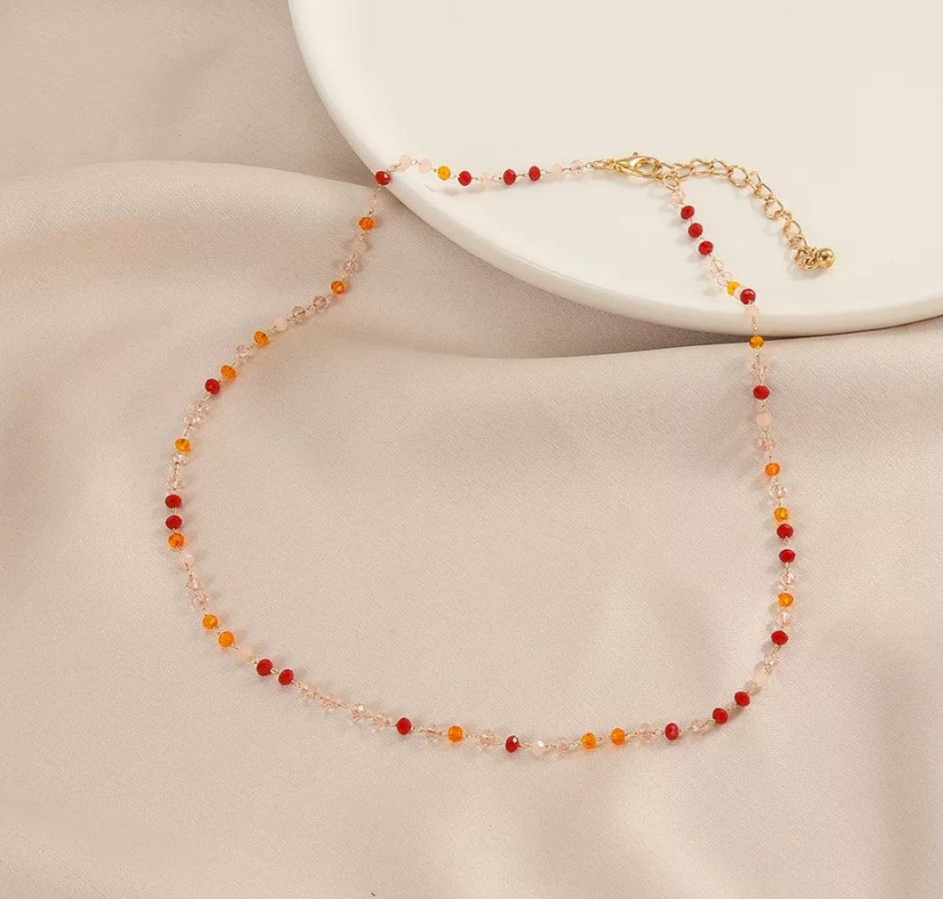 Transparent Red Boho Bead Necklace