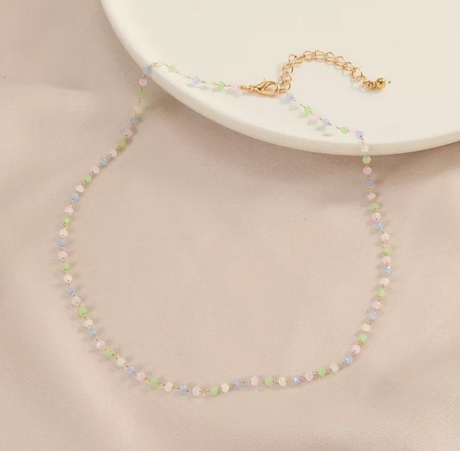 Transparent Pink Blue Boho Necklace