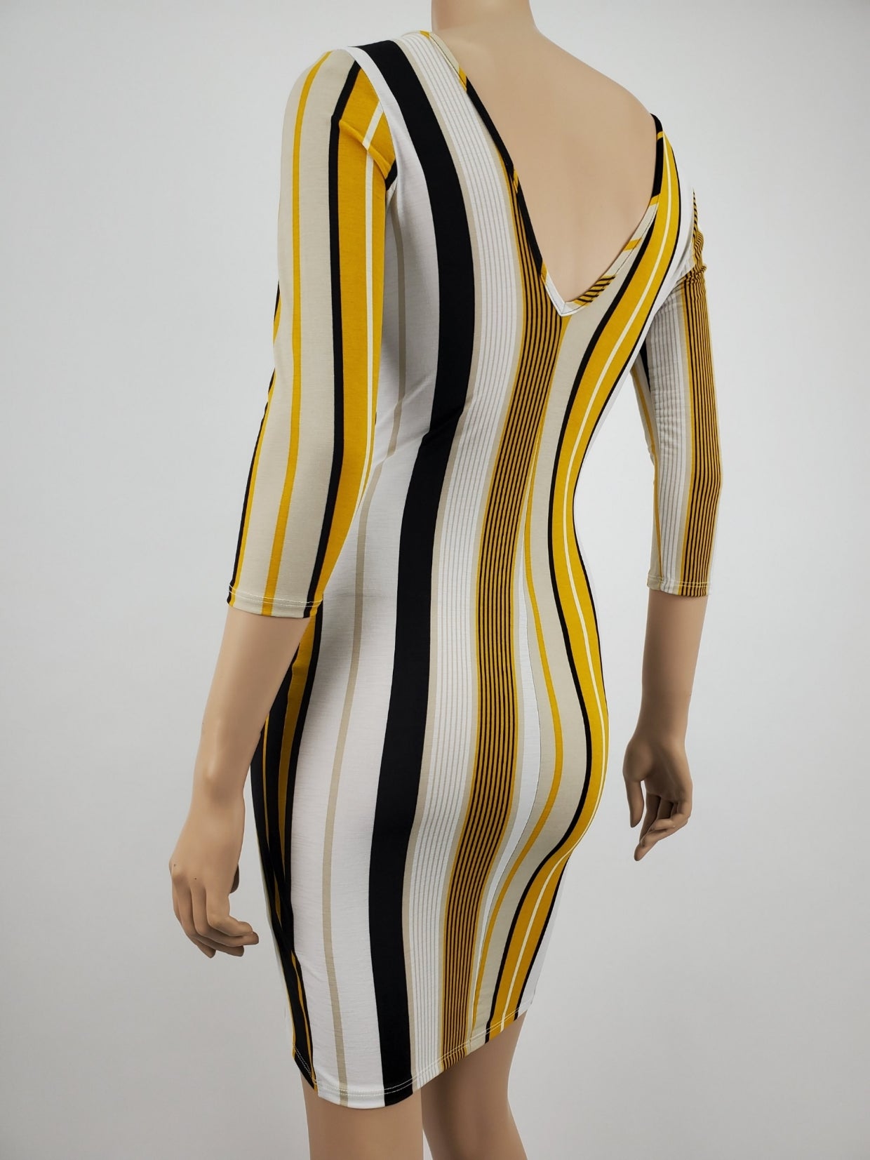 3/4 Sleeve Faux Front Wrap Dress (White/ Gold/ Navy) – JUSHVI