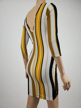 Load image into Gallery viewer, 3/4 Sleeve Faux Front Wrap Dress (White/ Gold/ Navy)
