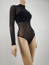 Load image into Gallery viewer, Mock-Neck Long Sleeve Mesh Bodysuit (Black)

