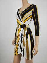 Load image into Gallery viewer, 3/4 Sleeve Faux Front Wrap Dress (White/ Gold/ Navy)
