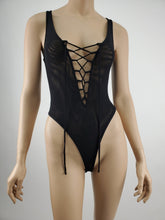Load image into Gallery viewer, Lace Tie Mesh Tank Bodysuit (Black)
