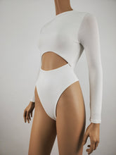 Load image into Gallery viewer, Mock-Neck Front Cut Out Long Sleeve Bodysuit (White)
