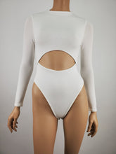 Load image into Gallery viewer, Mock-Neck Front Cut Out Long Sleeve Bodysuit (White)
