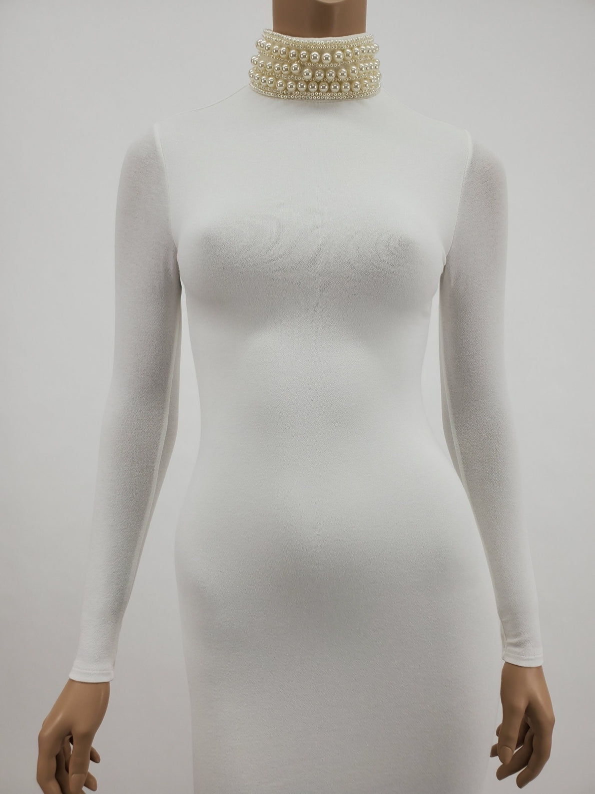 Long Sleeve Dress With Pearl Neckline (White) – JUSHVI