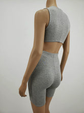 Load image into Gallery viewer, Sleeveless Crop Top and High Waist Biker Shorts  2 Pc Set (H.Gray)
