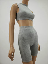 Load image into Gallery viewer, Sleeveless Crop Top and High Waist Biker Shorts  2 Pc Set (H.Gray)

