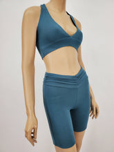 Load image into Gallery viewer, Criss Cross Back Top and Waistband with Shirring Biker Short 2 Pc. Set (Teal)
