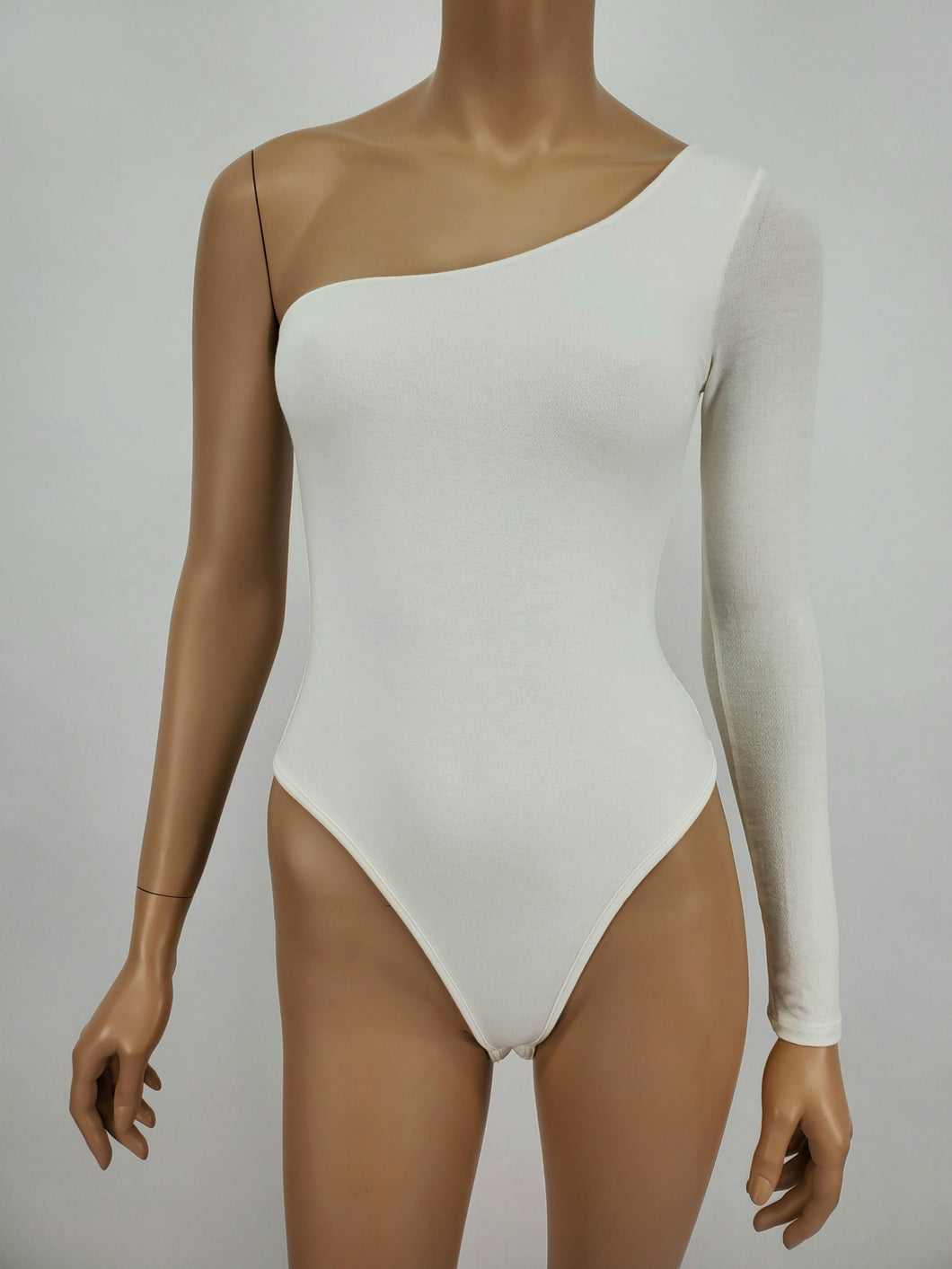 One Shoulder Long Sleeve Bodysuit (White)