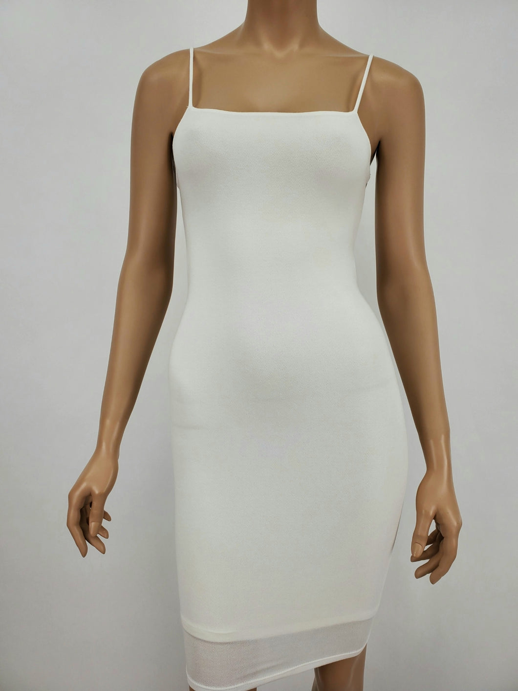 Back Cut Out Midi Dress with Adjustable Spaghetti Strap (White)