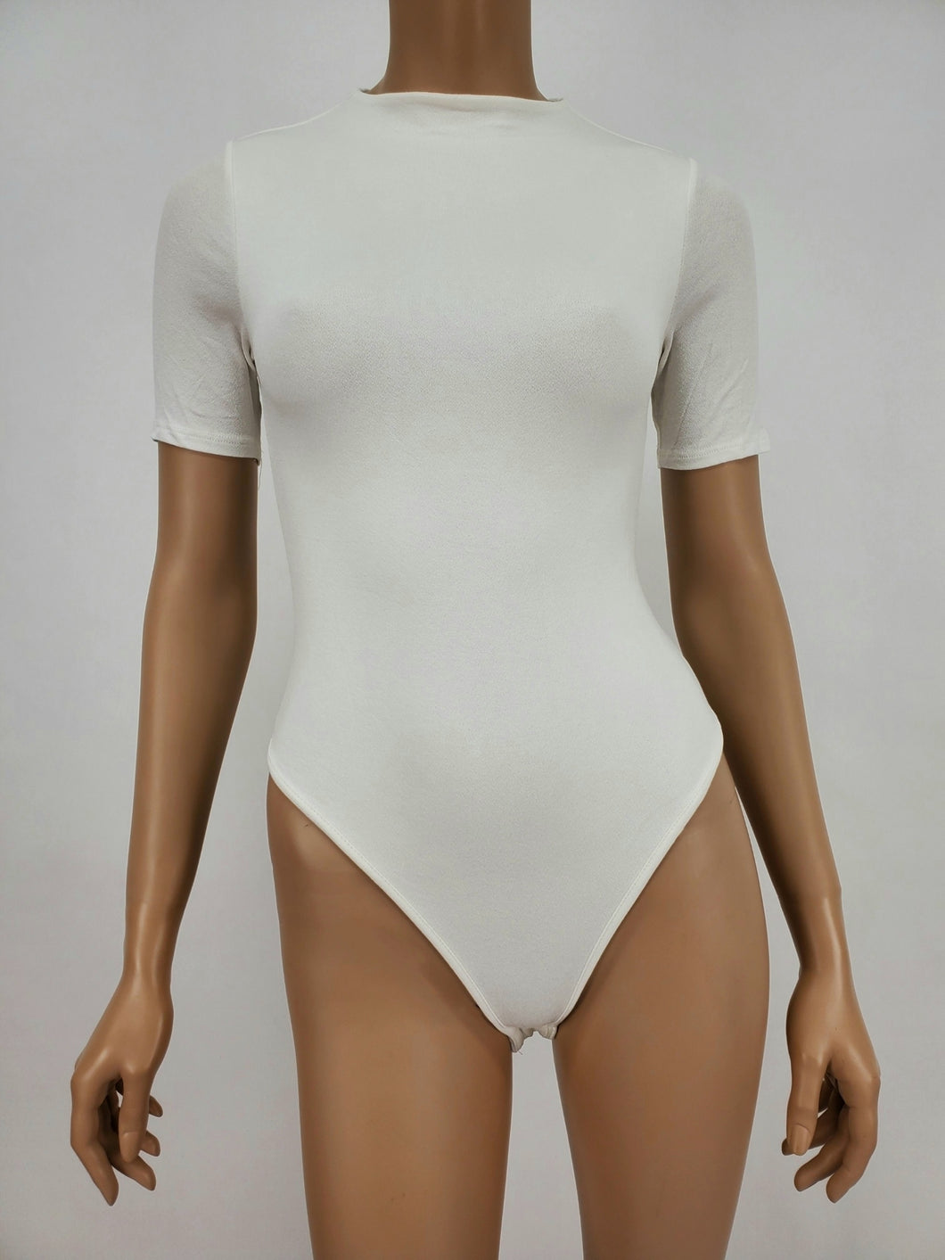 Short Sleeve Mock Neck Bodysuit (White)