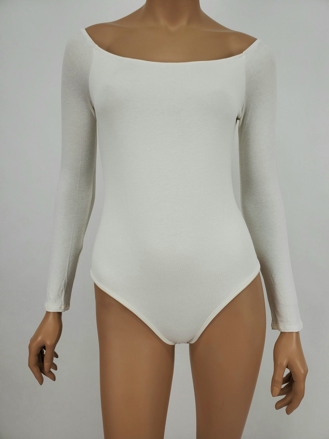Off Shoulder Long Sleeve Bodysuit (White)