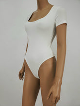 Load image into Gallery viewer, Short Sleeve Square Neck Ribbed Bodysuit (White)

