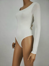 Load image into Gallery viewer, Tie Back Scoop Neck  Long Sleeve Bodysuit (White)
