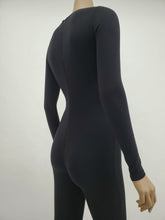 Load image into Gallery viewer, Long Sleeve Mock Neck Back Zipper Jumpsuit (Black)
