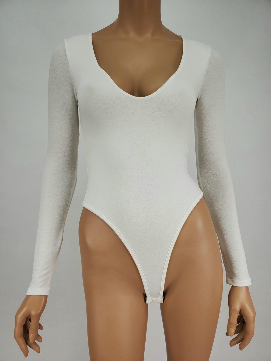 Long Sleeve V-Neck Bodysuit (White)