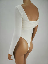 Load image into Gallery viewer, Off Shoulder with One Long Sleeve Bodysuit (White)

