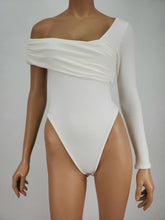 Load image into Gallery viewer, Off Shoulder with One Long Sleeve Bodysuit (White)
