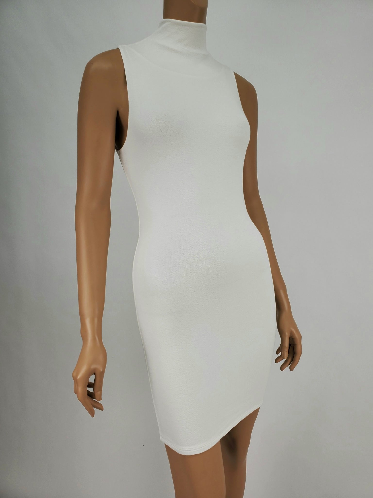 Sleeveless Mock Neck Dress (White) JUSHVI Sleeveless Mock Neck Dress (White) JUSHVI