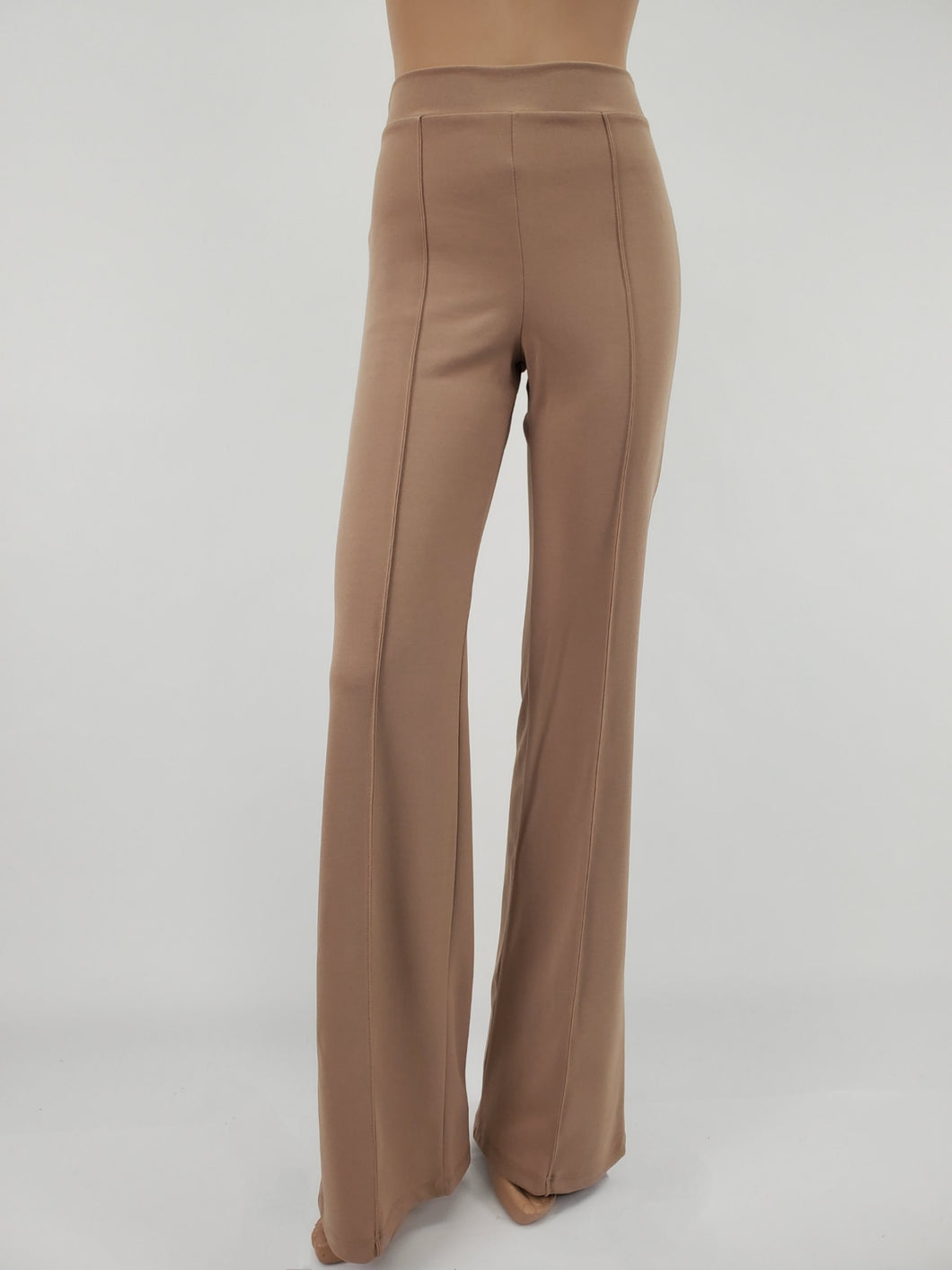 High Waist Front Pintuck Pants with Zipper (Tan)