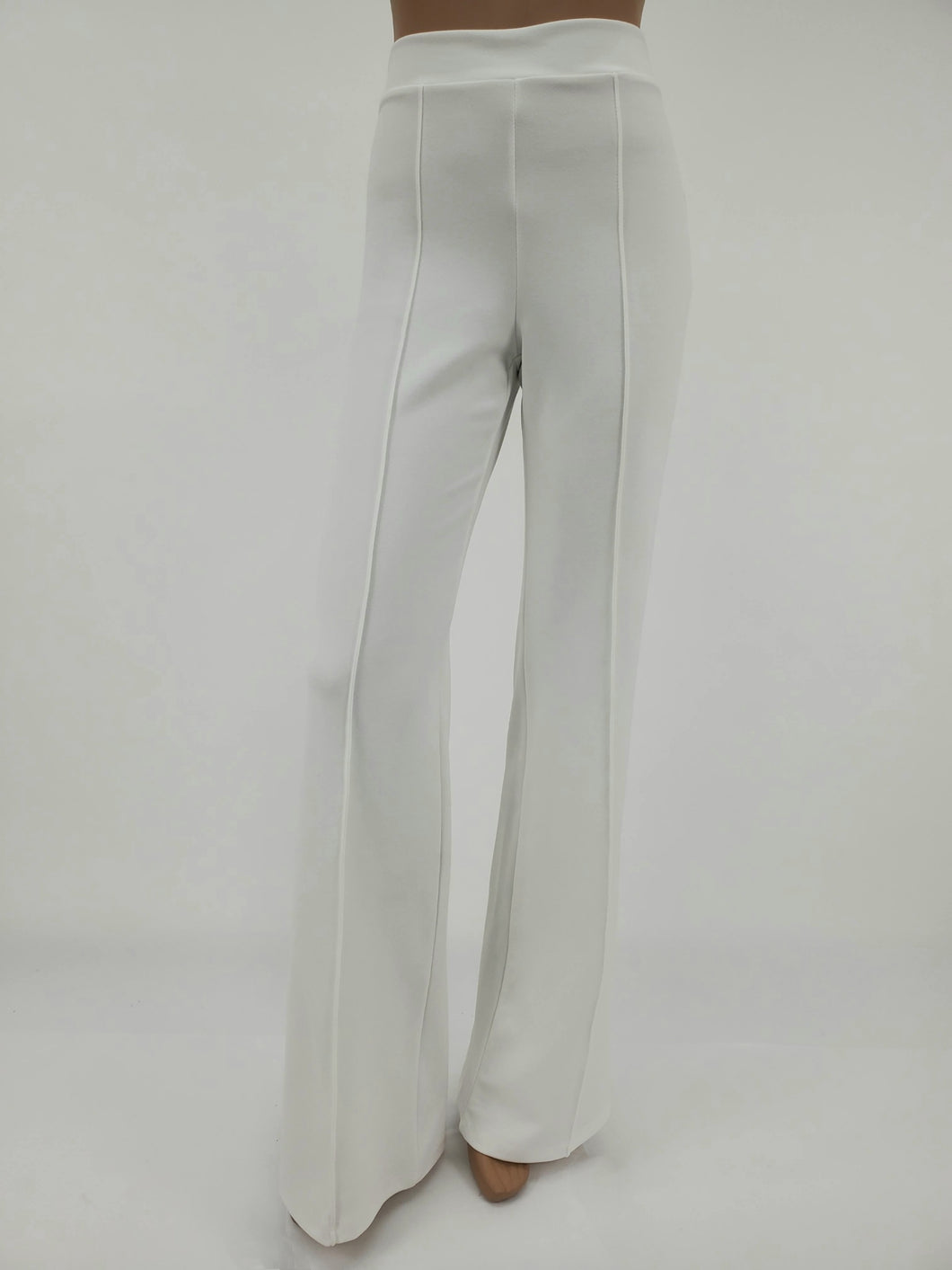 High Waist  Front Pintuck Pants with Zipper (White)