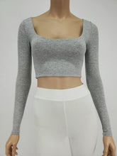 Load image into Gallery viewer, Long Sleeve Square Neck Crop Top (Heather Gray)
