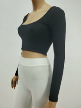 Load image into Gallery viewer, Long Sleeve Square Neck Crop Top (Black)
