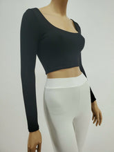 Load image into Gallery viewer, Long Sleeve Square Neck Crop Top (Black)
